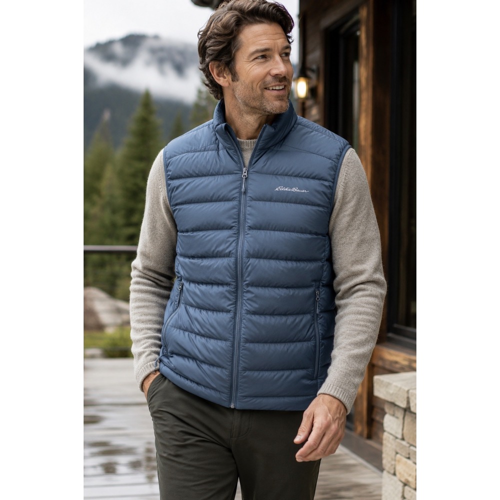Eddie Bauer EB650 Down Puffer Vest Packable Outdoor Steel Blue XL